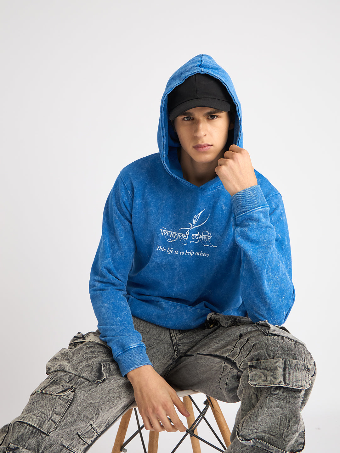 Royal Blue Acid Wash Hoodie