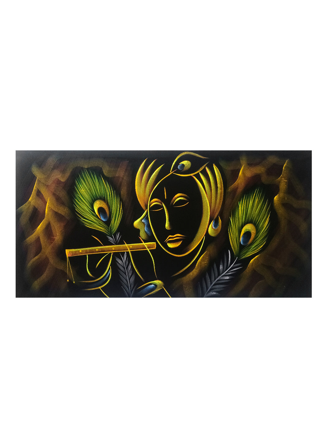 Hand-Painted Velvet Wall Art – Krishna with Flute - Rudrajap