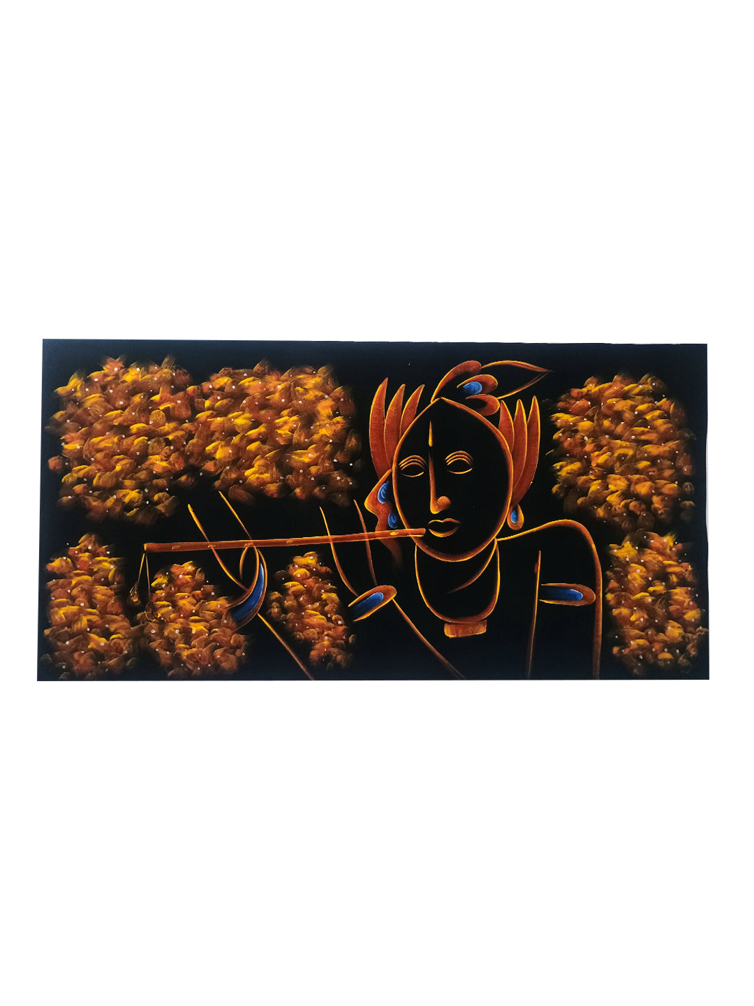 Hand-Painted Velvet Wall Art – Krishna with Flute (Without Frame) - Rudrajap