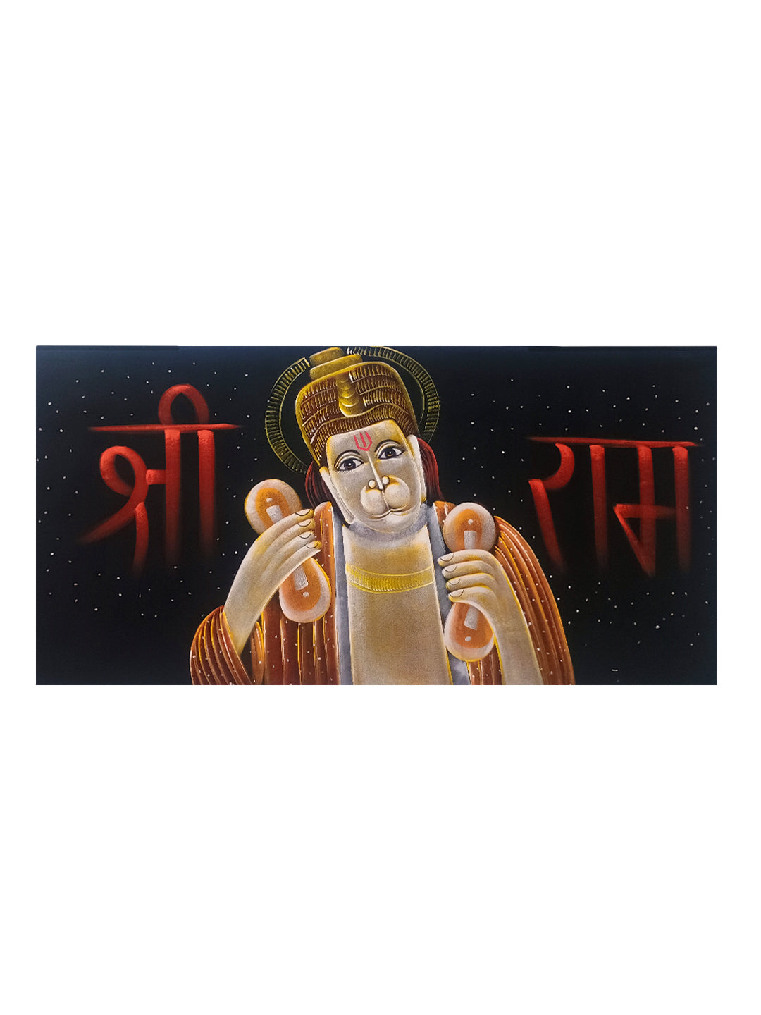 Hand-Painted Velvet Wall Art – Hanuman Ji Chanting Shree Ram (Without Frame) - Rudrajap