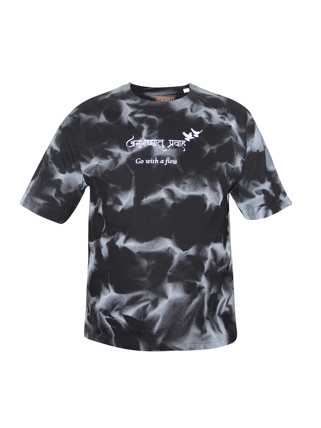 Black Spray Print Oversized T-Shirt – "अनुगच्छतु प्रवाहं" | Go with the Flow