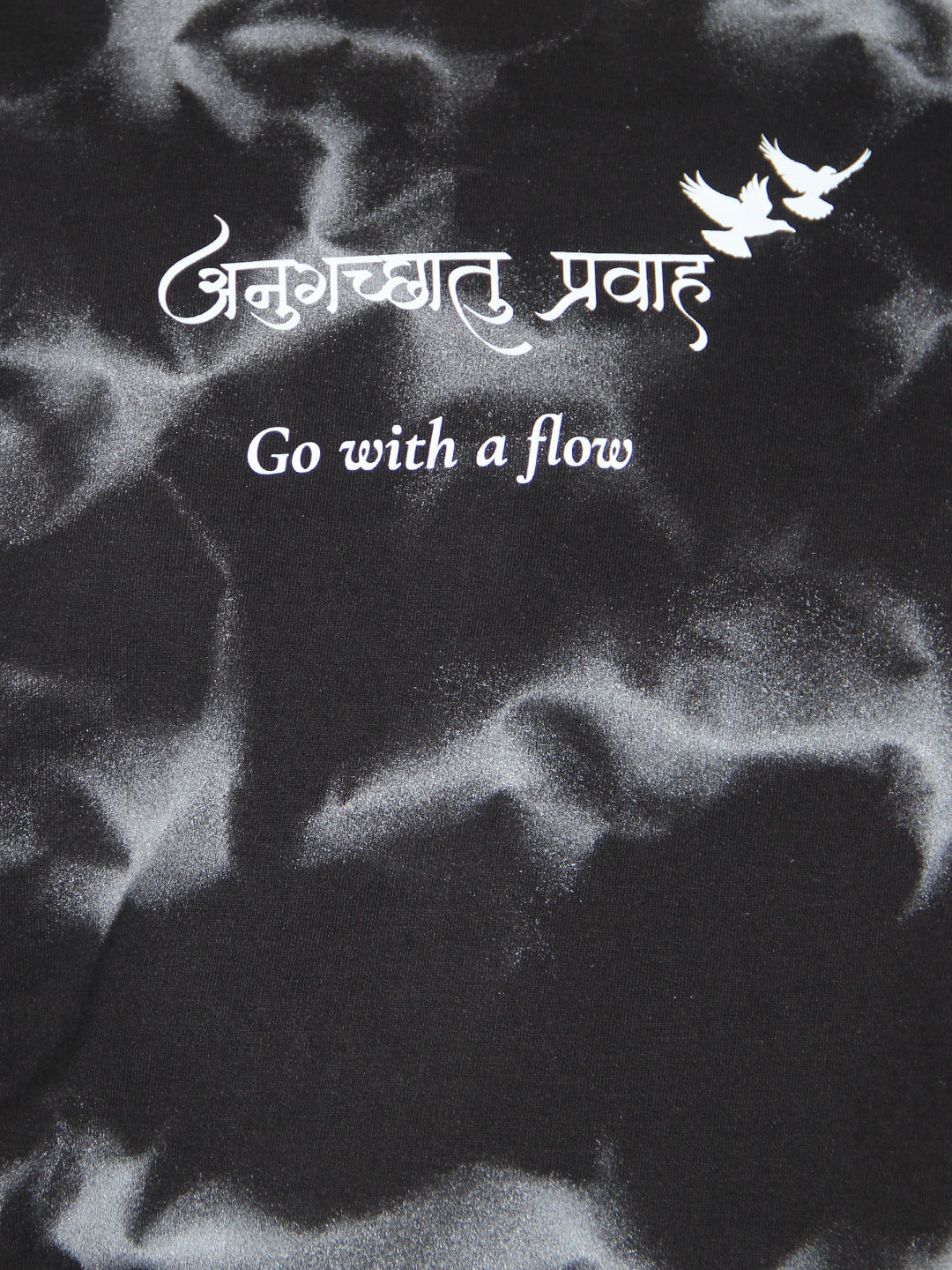 Black Spray Print Oversized T-Shirt – "अनुगच्छतु प्रवाहं" | Go with the Flow
