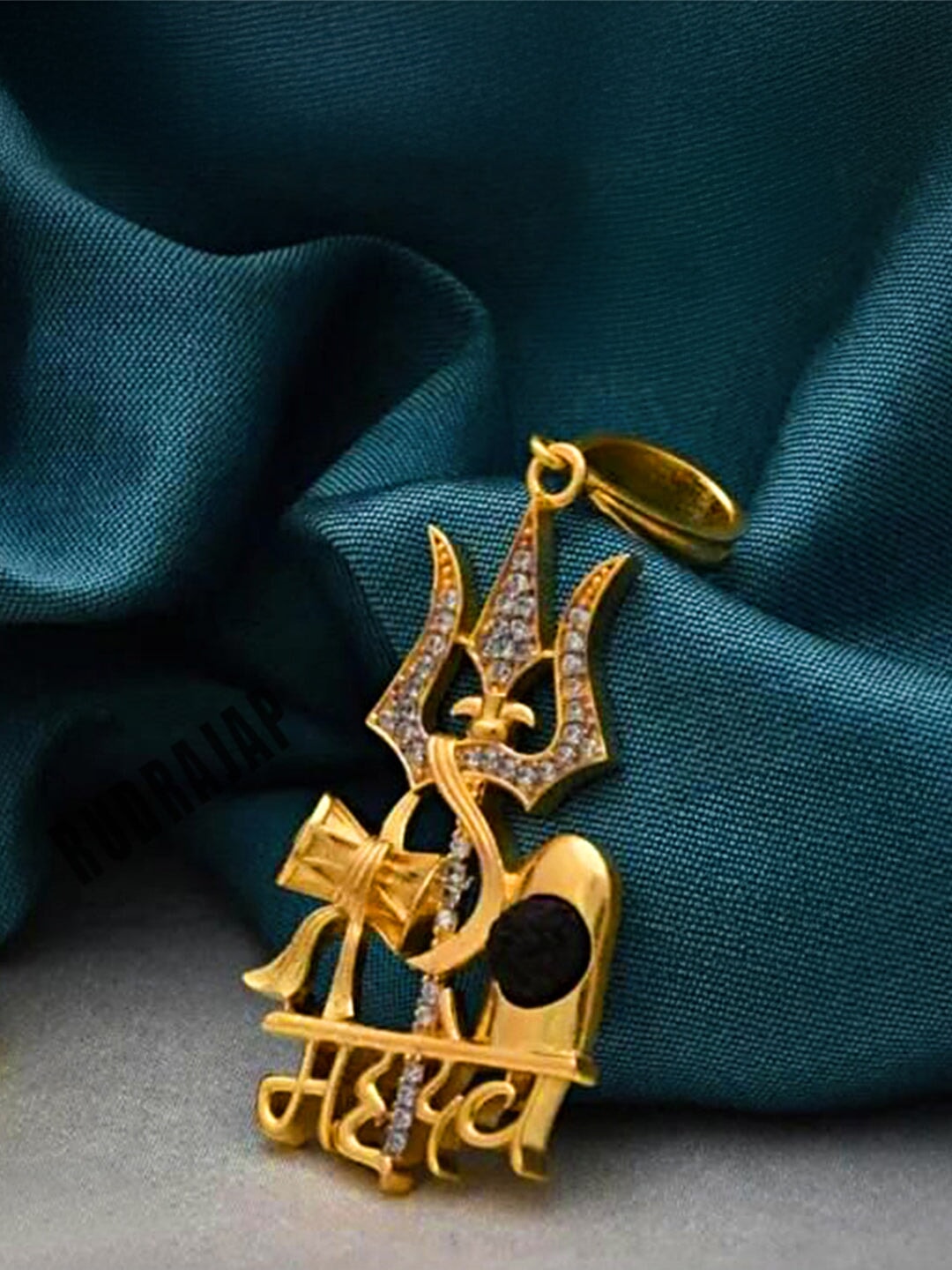 Gold plated Mahadev Damru Pendant with Chain - Main Image