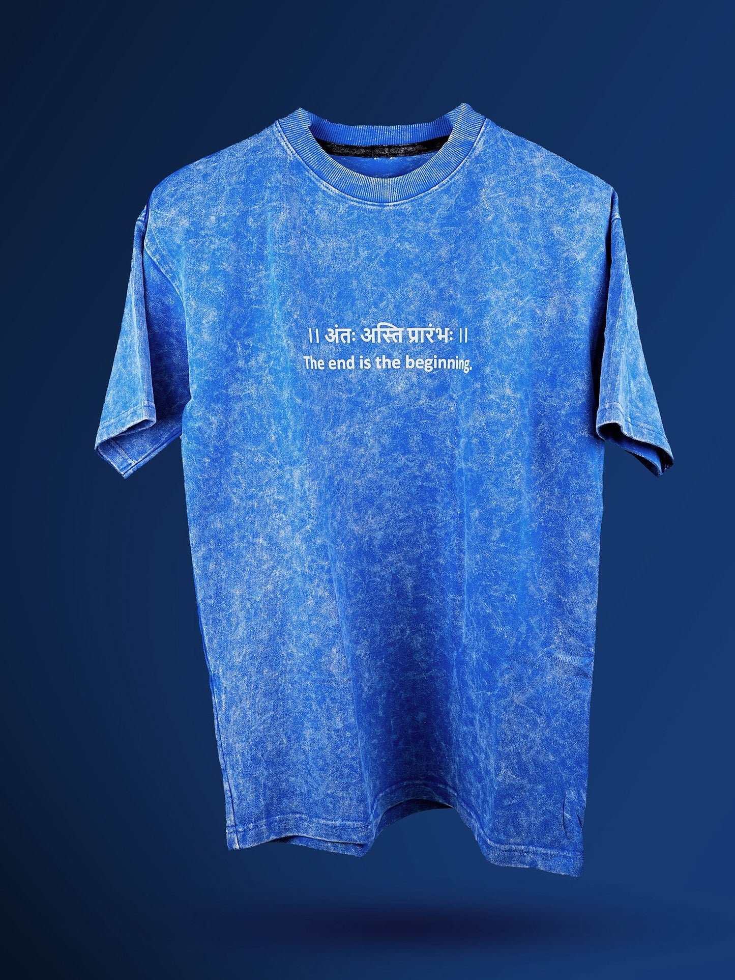 Royal Blue Acid Wash Oversized T-Shirt - "।। अंतः अस्ति प्रारंभः ।।" My Store