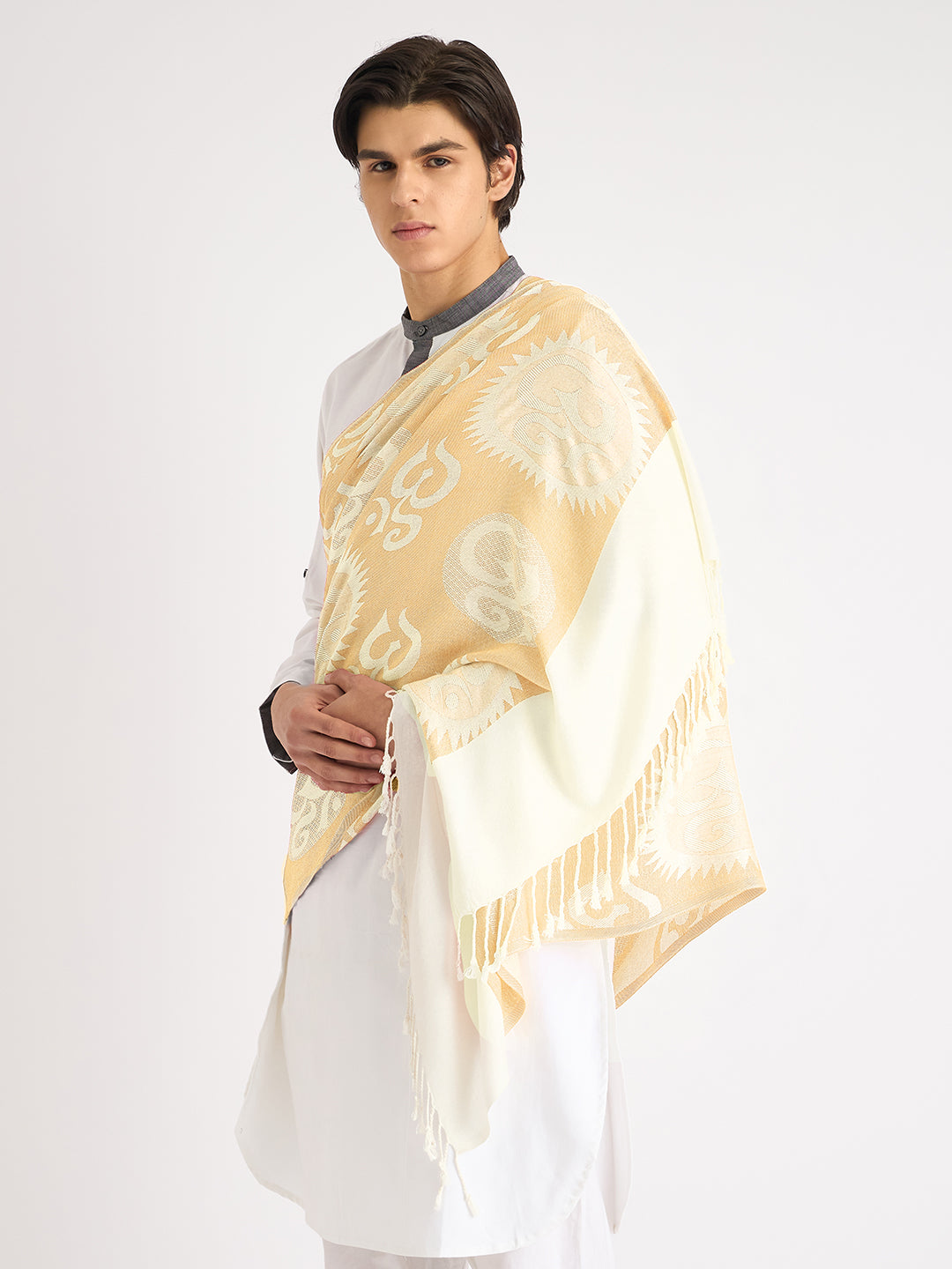 Om written (Beige and white) Stole for men and women - Rudrajap