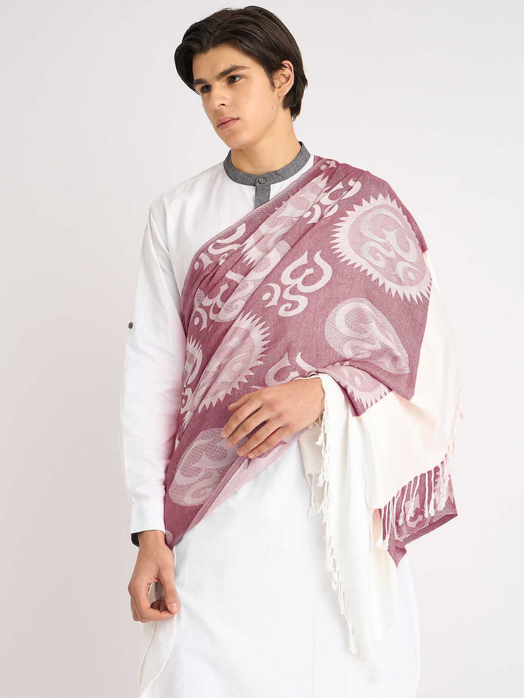 OM Printed (Purple and White) Stole for Men and Women by Rudrajap - Rudrajap