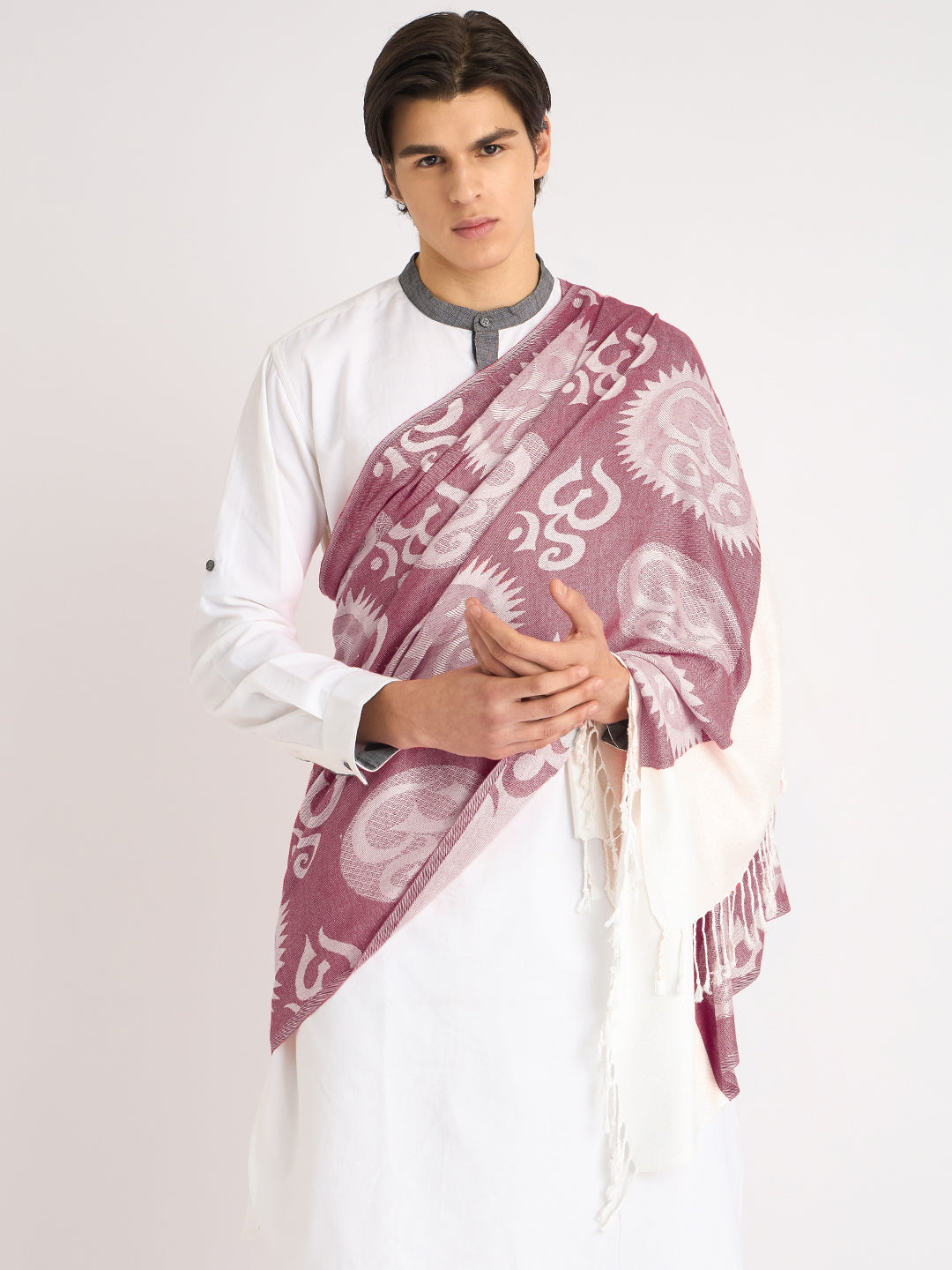 OM Printed (Purple and White) Stole for Men and Women by Rudrajap - Rudrajap