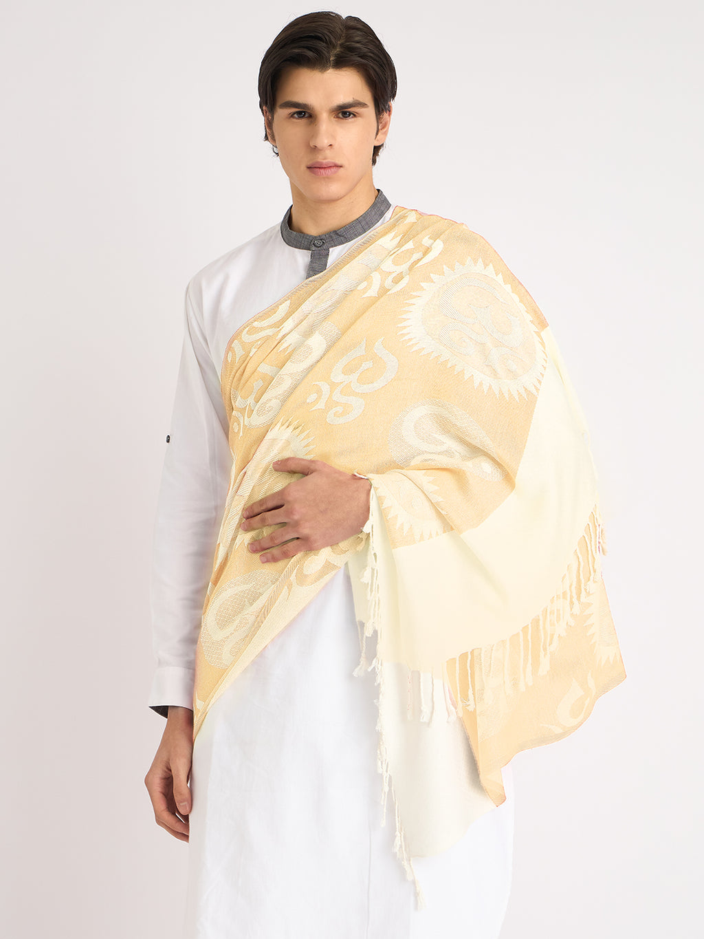 Om written (Beige and white) Stole for men and women - Rudrajap