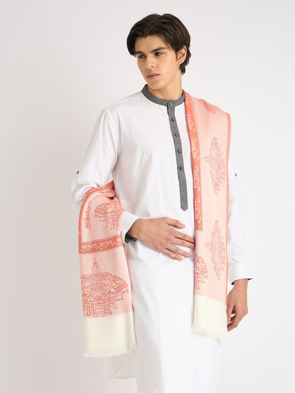 Jai Shree Ram blessing stole with Ajodhya ram mandir print stole by Rudrajap - Rudrajap