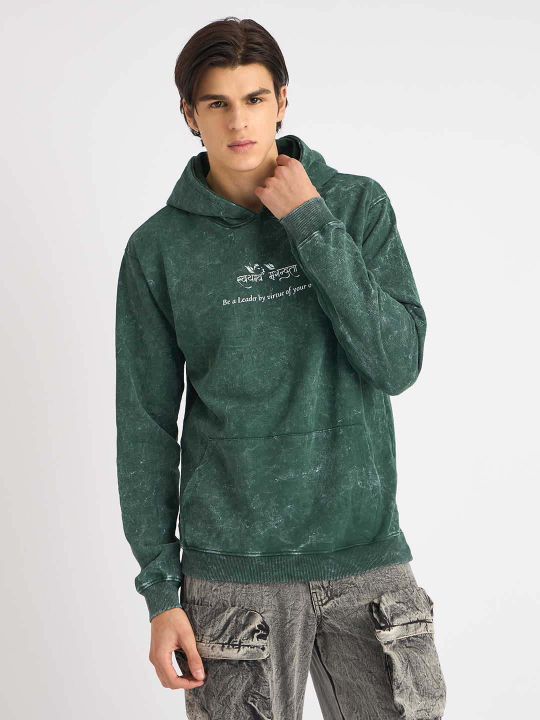 Moss Green Acid Wash Hoodie  – "स्वयमेव मृगेन्द्रता" - Rudrajap