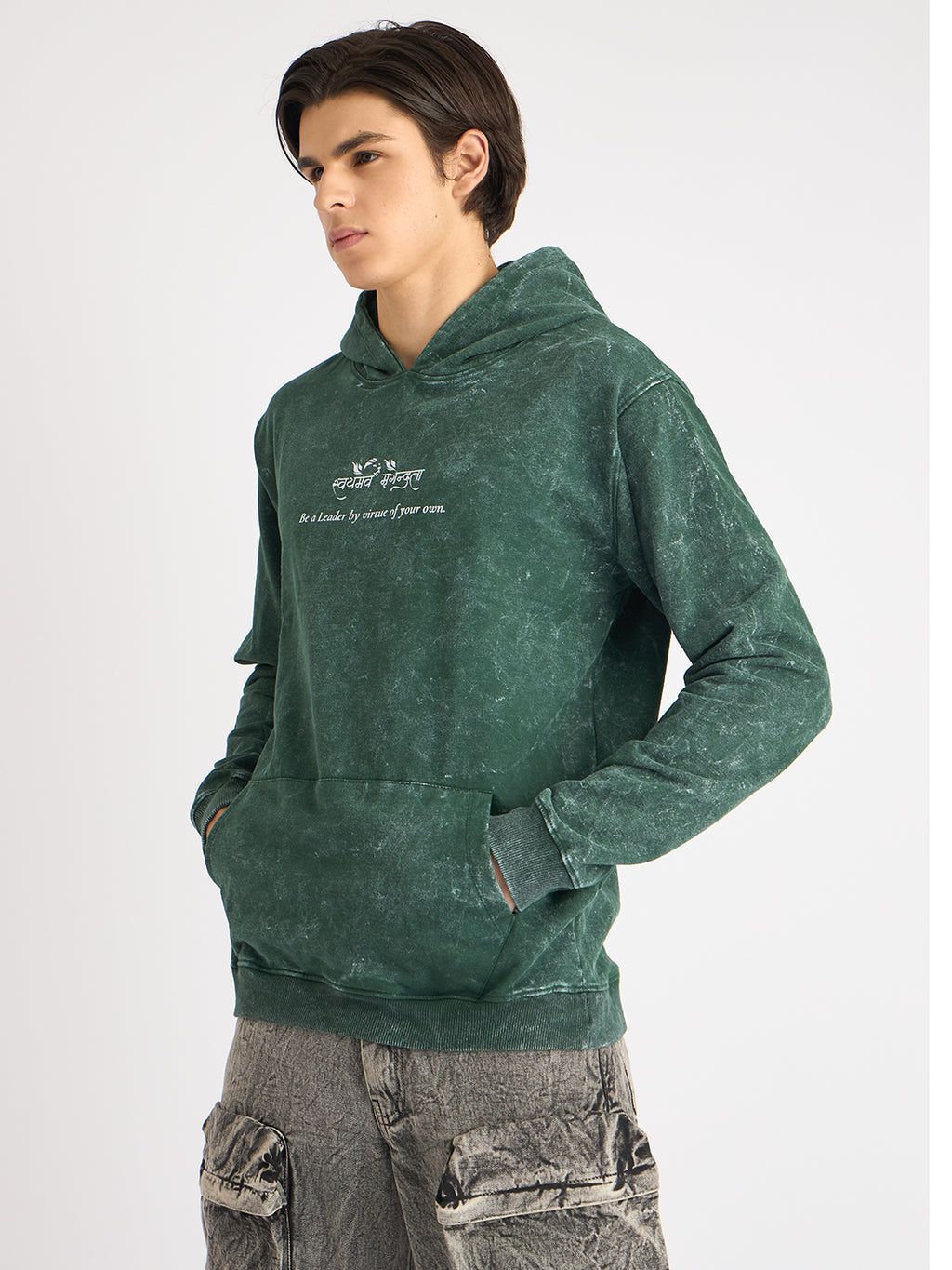 Moss Green Acid Wash Hoodie  – "स्वयमेव मृगेन्द्रता" - Rudrajap