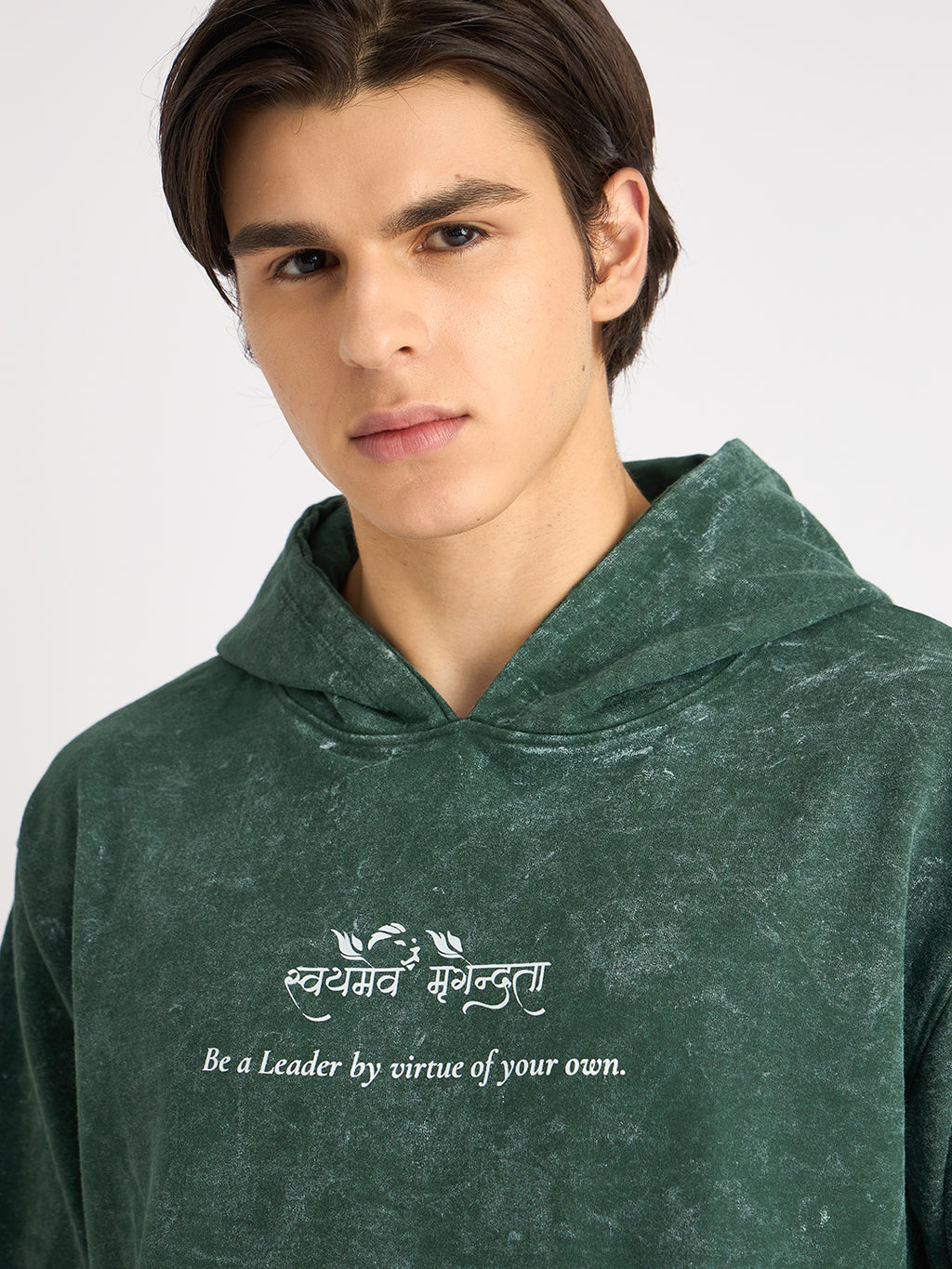 Moss Green Acid Wash Hoodie  – "स्वयमेव मृगेन्द्रता" - Rudrajap