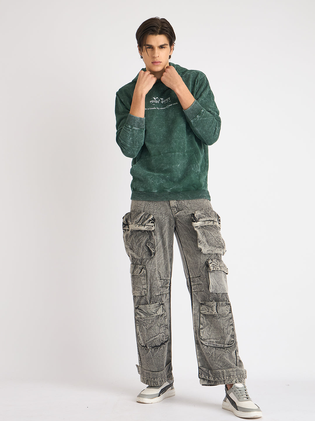 Moss Green Acid Wash Hoodie  – "स्वयमेव मृगेन्द्रता" - Rudrajap