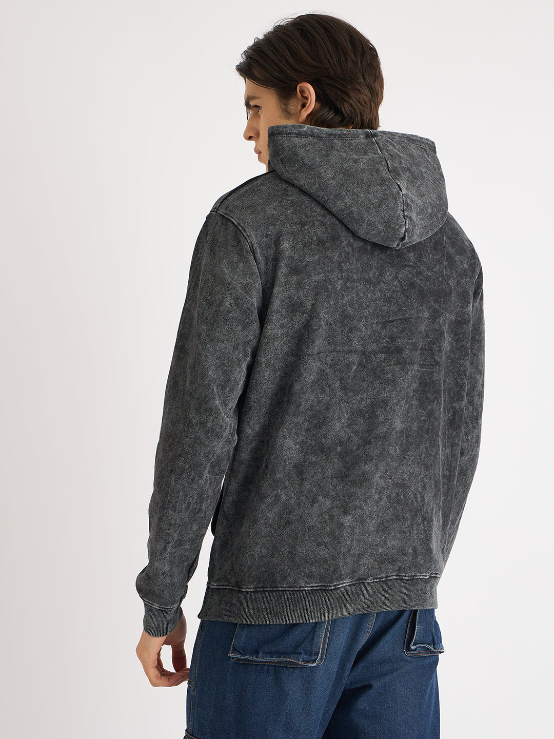 Men's Acid Washed Black Hoodie – “अनुगच्छतु प्रवाहं” - Rudrajap