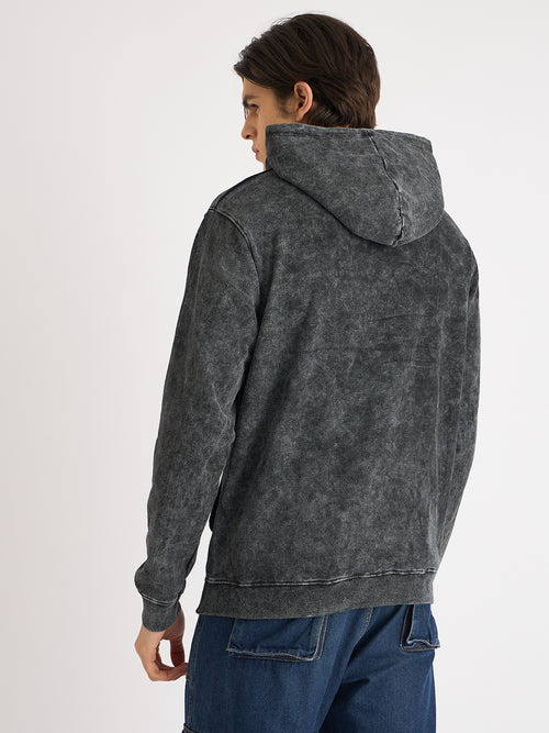 Men's Acid Washed Black Hoodie – “अनुगच्छतु प्रवाहं” - Rudrajap
