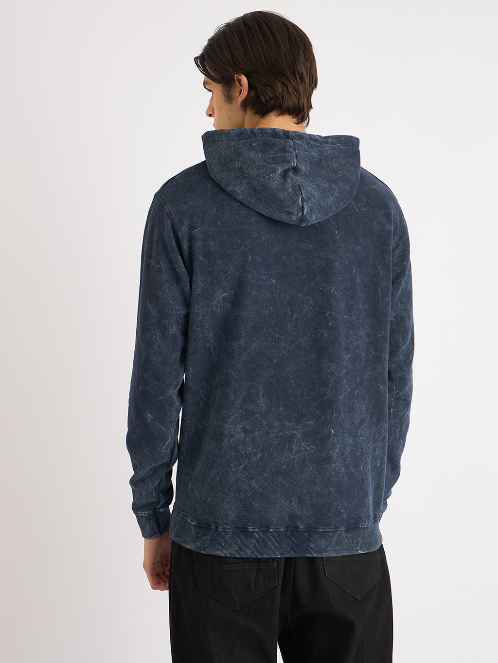 Indigo Blue Acid Wash Hoodie – "प्रबलः कर्मसिद्धान्तः" - Rudrajap
