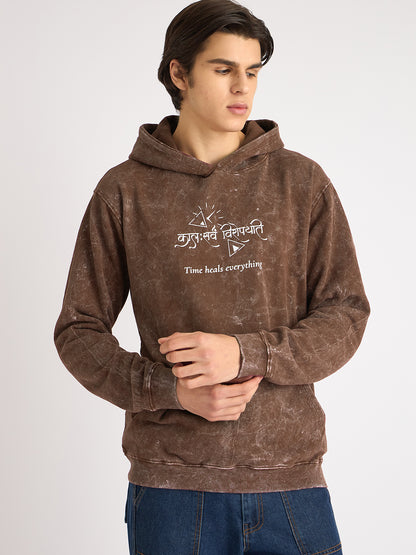 Brown Acid Wash Oversized Hoodie – "कालः सर्वं विरोपयति" (Time Heals Everything) - Rudrajap