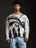 Koham ivory oversized waffle tee front with Who Are You silhouette print