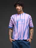 Rudrajap lavender spray and puff print oversized T-shirt with relaxed fit and floral design on white fabric.