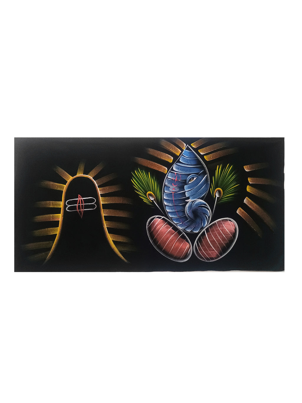 Hand-Painted Velvet Wall Art – Lord Ganesha & Shivalinga (Without frame) - Rudrajap