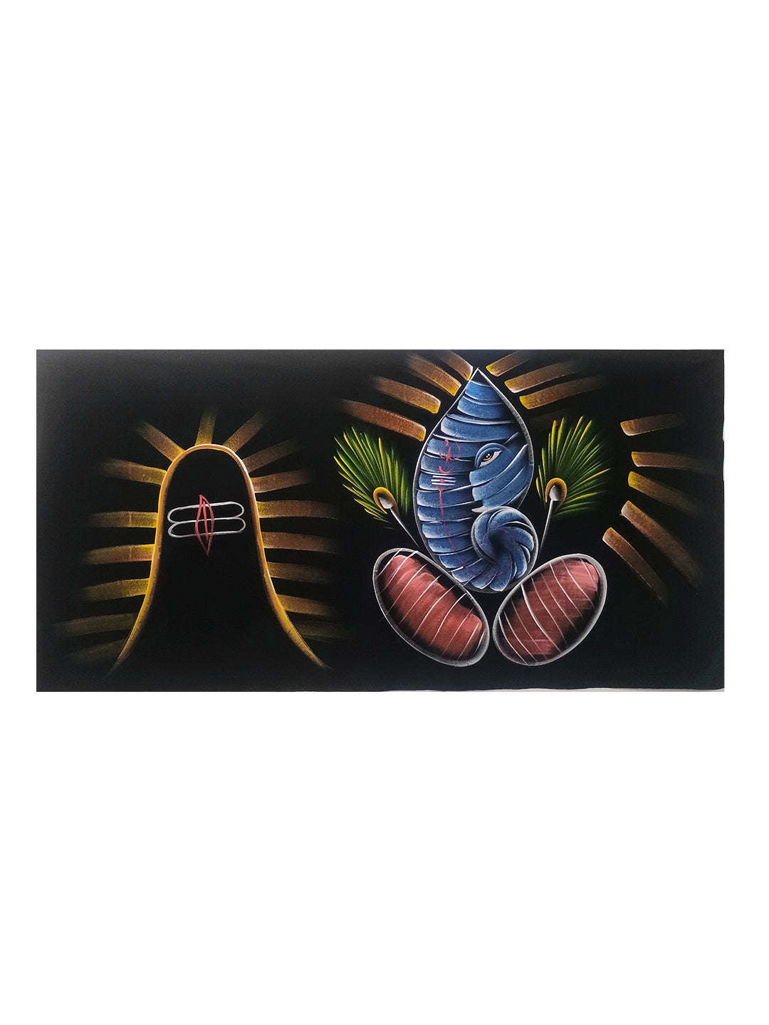 Hand-Painted Velvet Wall Art – Lord Ganesha & Shivalinga (Without frame) - Rudrajap