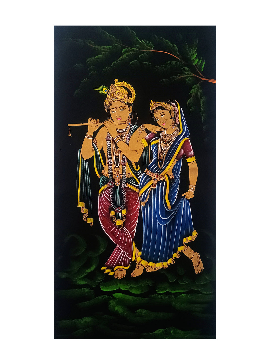 Hand-Painted Velvet Wall Art – Divine Radha Krishna (Without Frame) - Rudrajap