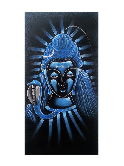 Hand-Painted Velvet Wall Art – Neelkanth Shiva Face (Without Frame)