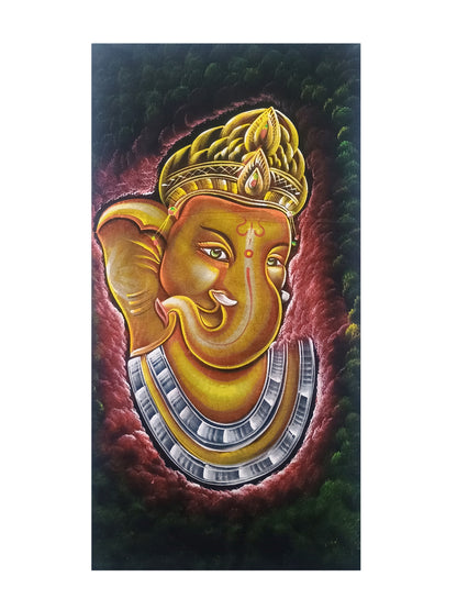 Hand-Painted Velvet Wall Art – Lord Ganesha (Without Frame)