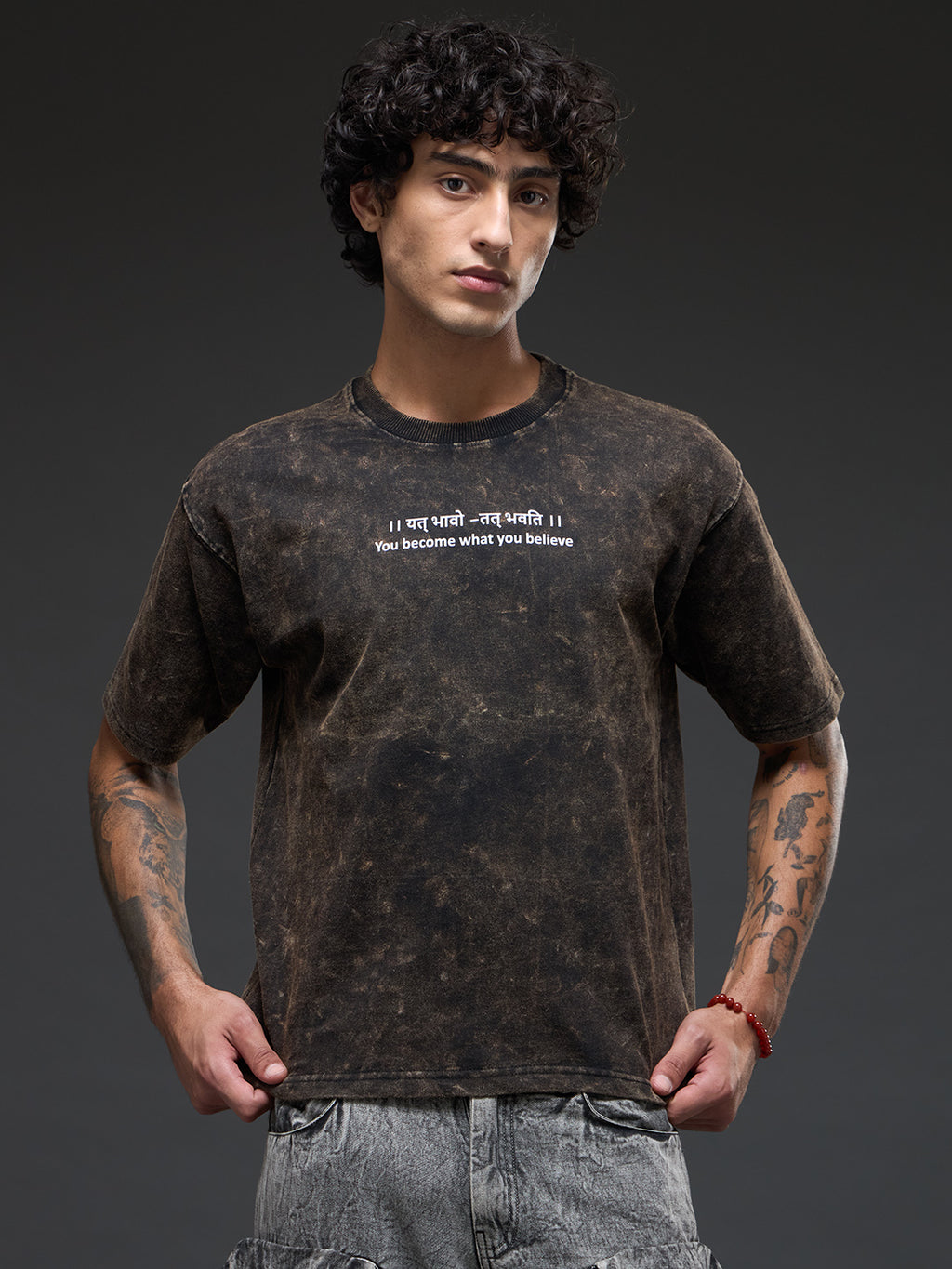 Set of three oversized Rudrajap burnout T-shirts in grey, royal blue, and black displayed flat on a white background.