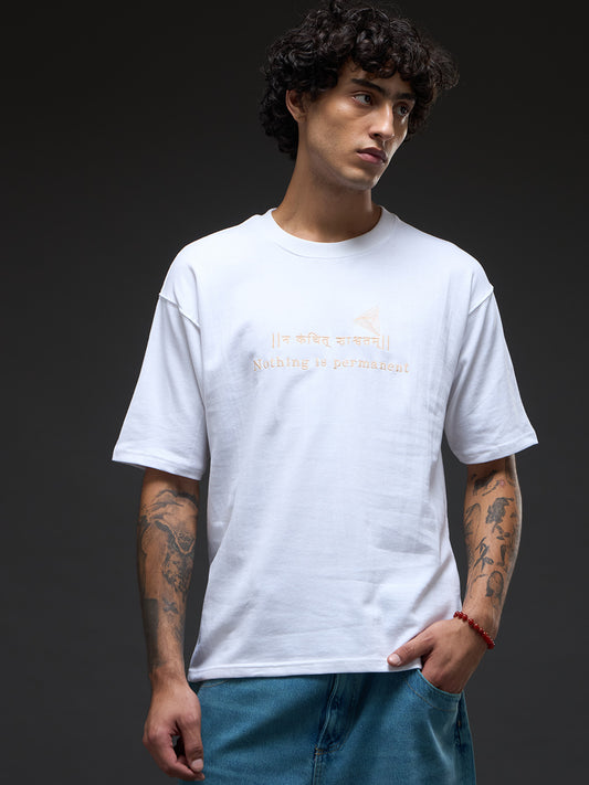 White & Beige Recycled Oversized Tee | Nothing is Permanent
