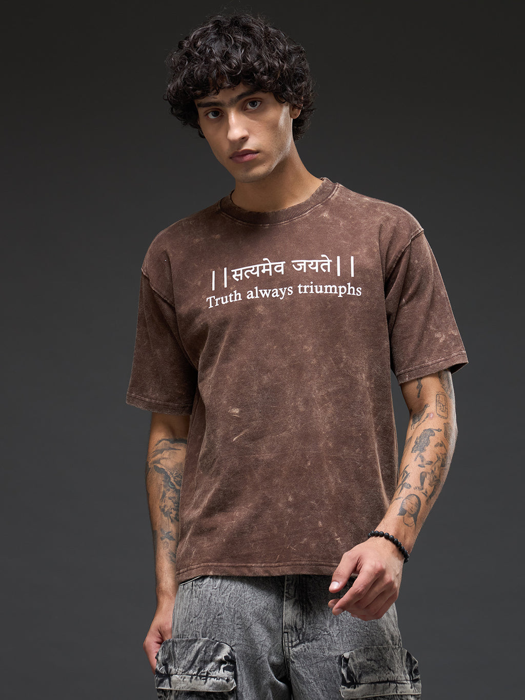 Set of three oversized Rudrajap burnout T-shirts in royal blue, moss green, and brown from the Awakening Trinity Pack.