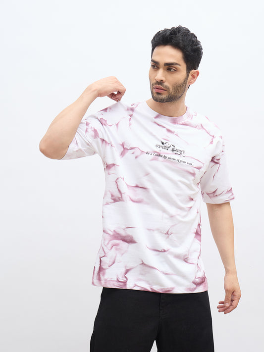 White Spray Print T-Shirt – "स्वयमेव मृगेन्द्रता" (Be a Leader by Virtue of Your Own)
