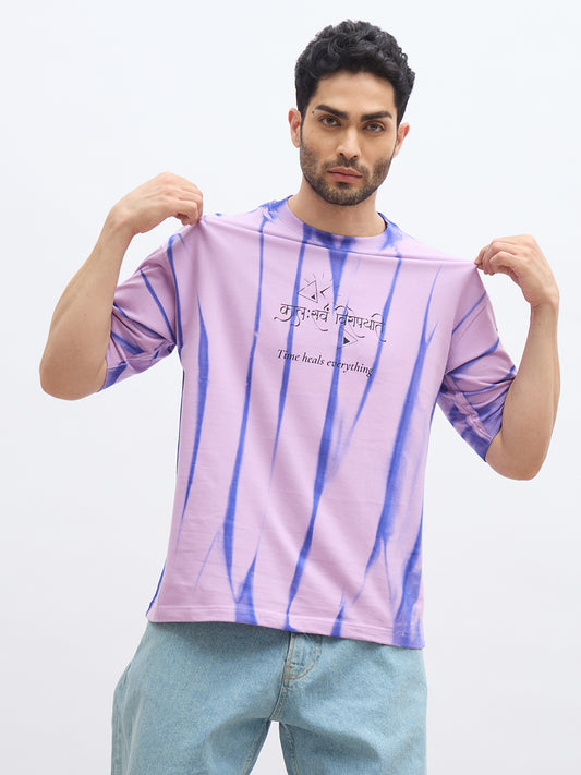 Lavender Spray Print T-Shirt – "कालः सर्वं विरोपयति" (Time Heals Everything)