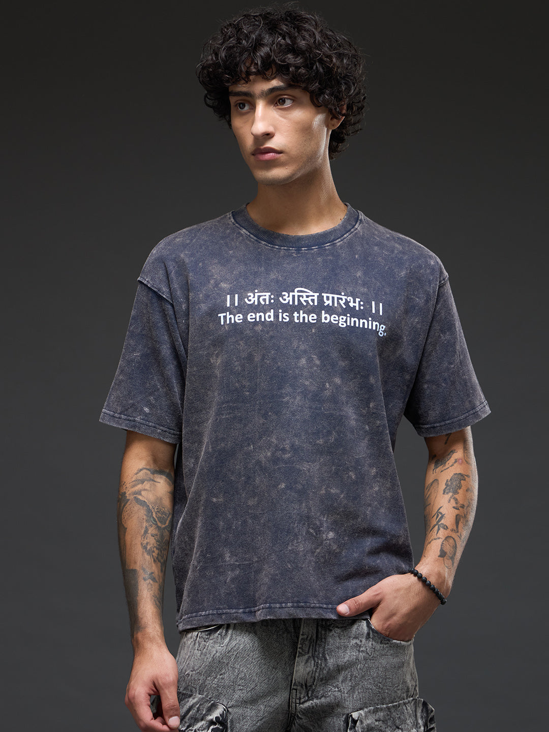 Set of three oversized Rudrajap burnout T-shirts in royal blue, moss green, and brown from The Awakening Trinity Pack.