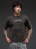 Black acid wash oversized T-shirt with Sanskrit quote "।। यत् भावो – तत् भवति ।।" by Rudrajap, casual and stylish.