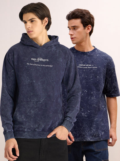 The Victory Set – Indigo Blue Hoodie & T-Shirt Combo (प्रबलः कर्मसिद्धान्तः | यतो धर्मः ततो जयः) - Rudrajap