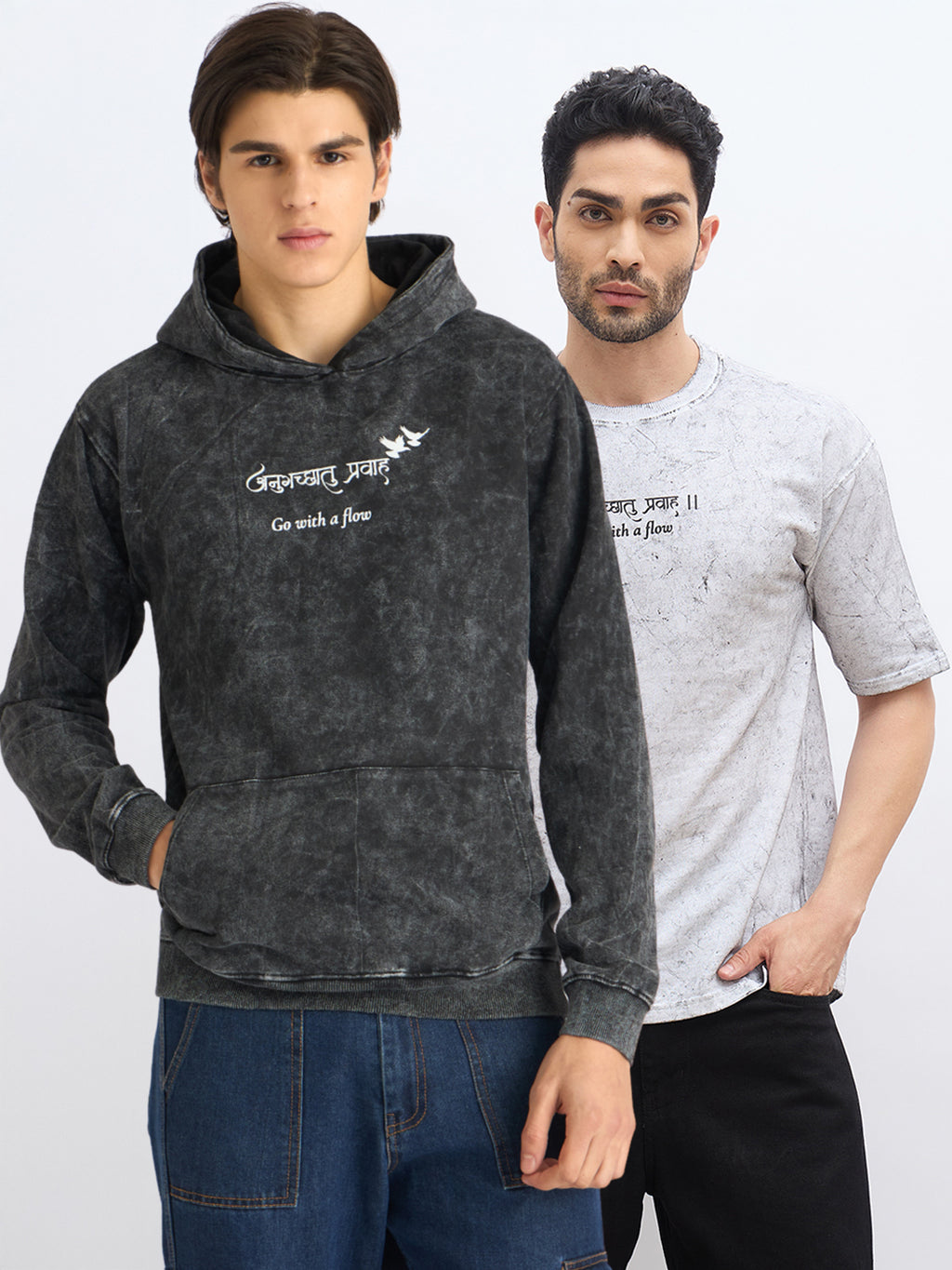 The Flow Duo – Black Hoodie & White T-Shirt Combo (अनुगच्छतु प्रवाहं | Go With The Flow) - Rudrajap