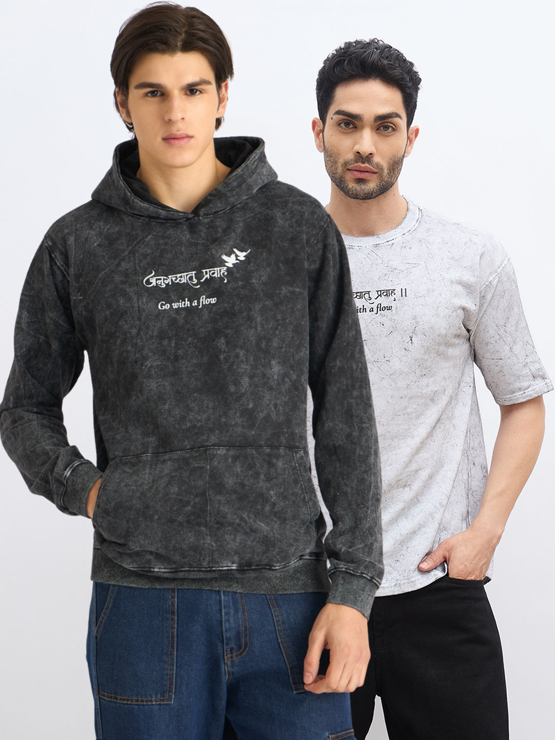 The Flow Duo – Black Hoodie & White T-Shirt Combo (अनुगच्छतु प्रवाहं | Go With The Flow) - Rudrajap