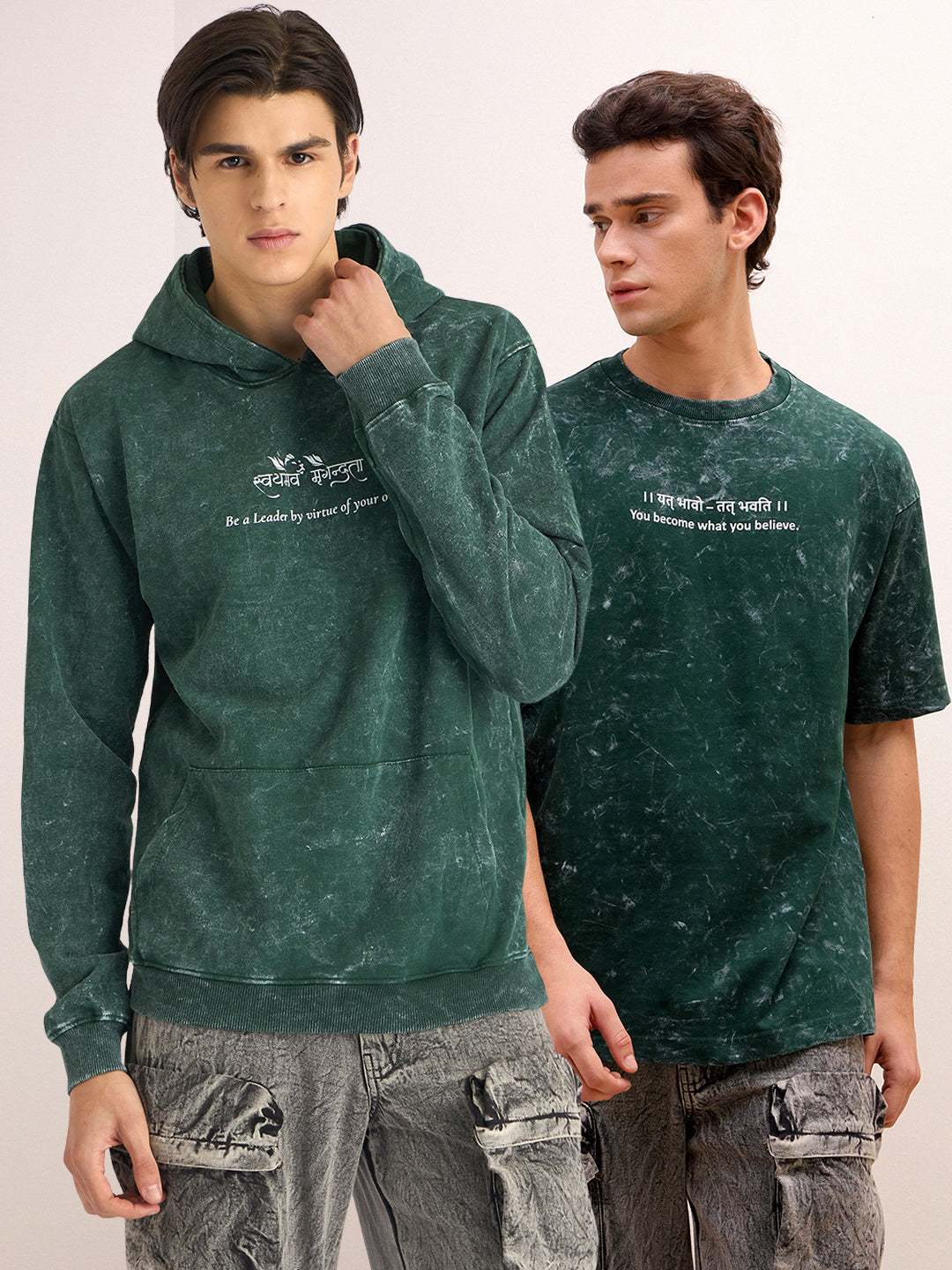 The Leader’s Aura Combo – Moss Green Hoodie & T-Shirt (स्वयमेव मृगेन्द्रता | यत् भावो तत् भवति) - Rudrajap