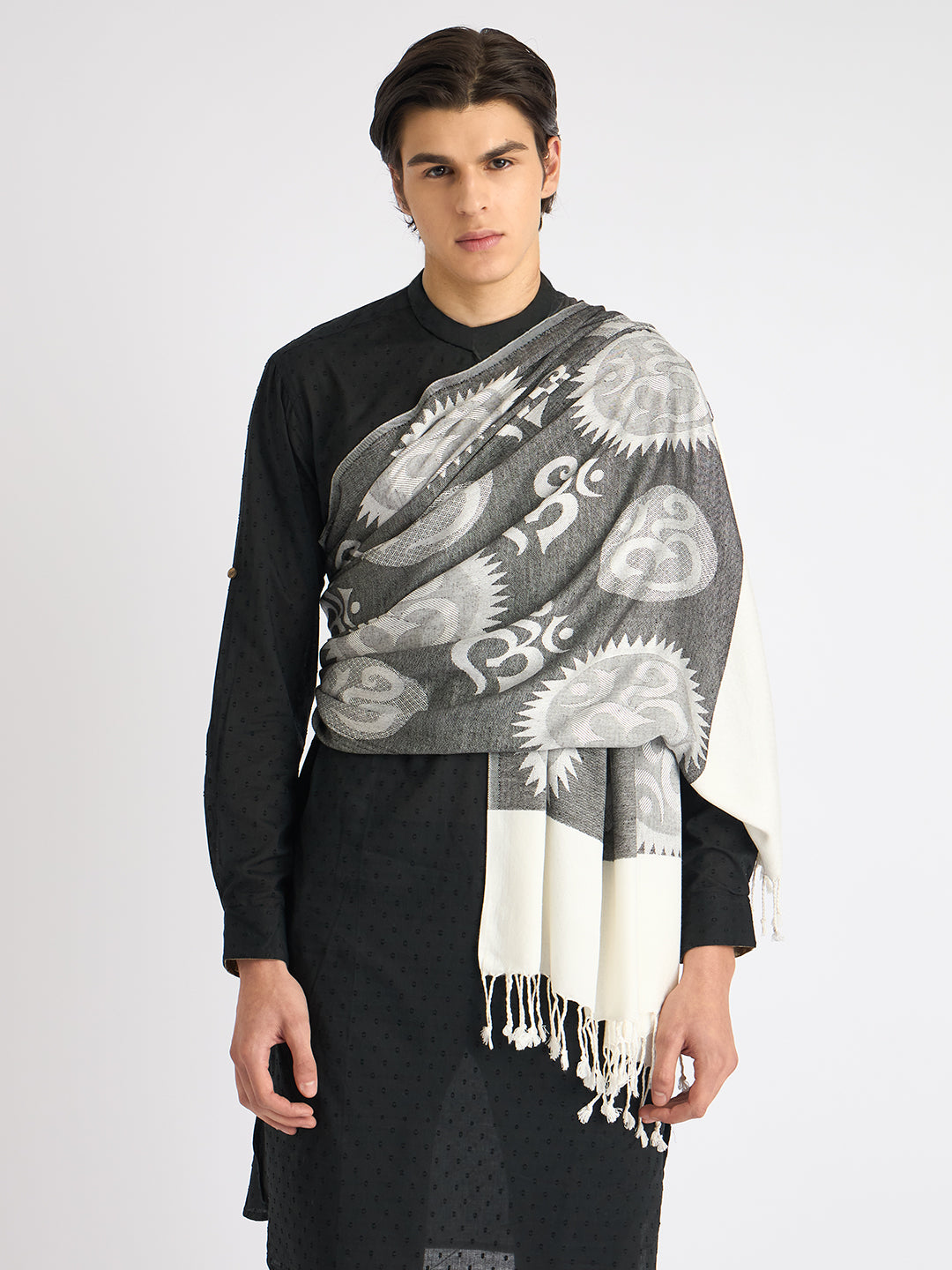 OM Printed (Black And White) reversible Stole for Men and Women by Rudrajap - Rudrajap