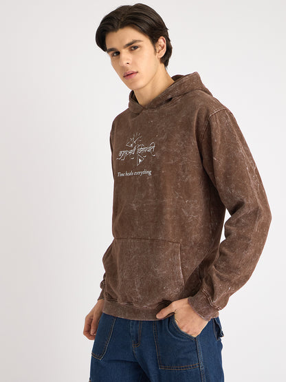 Brown Acid Wash Oversized Hoodie – "कालः सर्वं विरोपयति" (Time Heals Everything) - Rudrajap