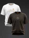Oversized Rudrajap Pure Rudra combo T-shirt set with white embroidery and Rudra design, pack of 2, casual and stylish men's tees