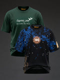 Oversized T-shirt combo by Rudrajap featuring Bottle Green embroidery and Vishwaroop designs in a pack of two.