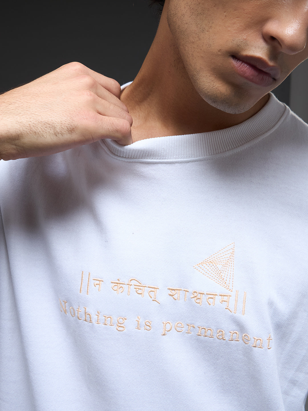 Rudrajap white and beige recycled oversized T-shirt with relaxed fit and eco-friendly fabric, casual style for everyday wear.