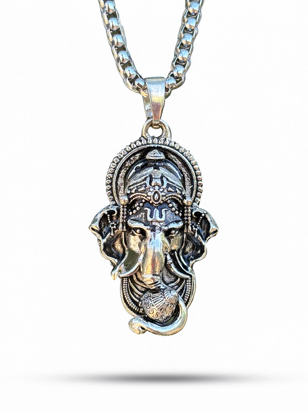 Lord Ganesha Pendant with Chain – Antique Silver Finish - Rudrajap