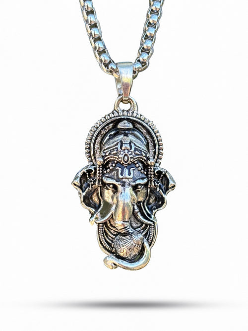 Lord Ganesha Pendant with Chain – Antique Silver Finish - Rudrajap