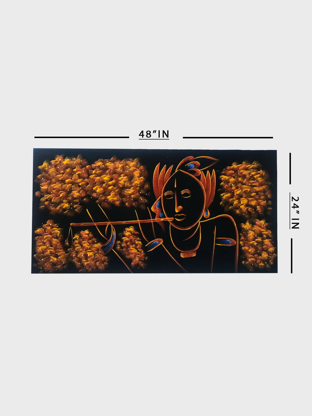 Hand-Painted Velvet Wall Art – Krishna with Flute (Without Frame) - Rudrajap