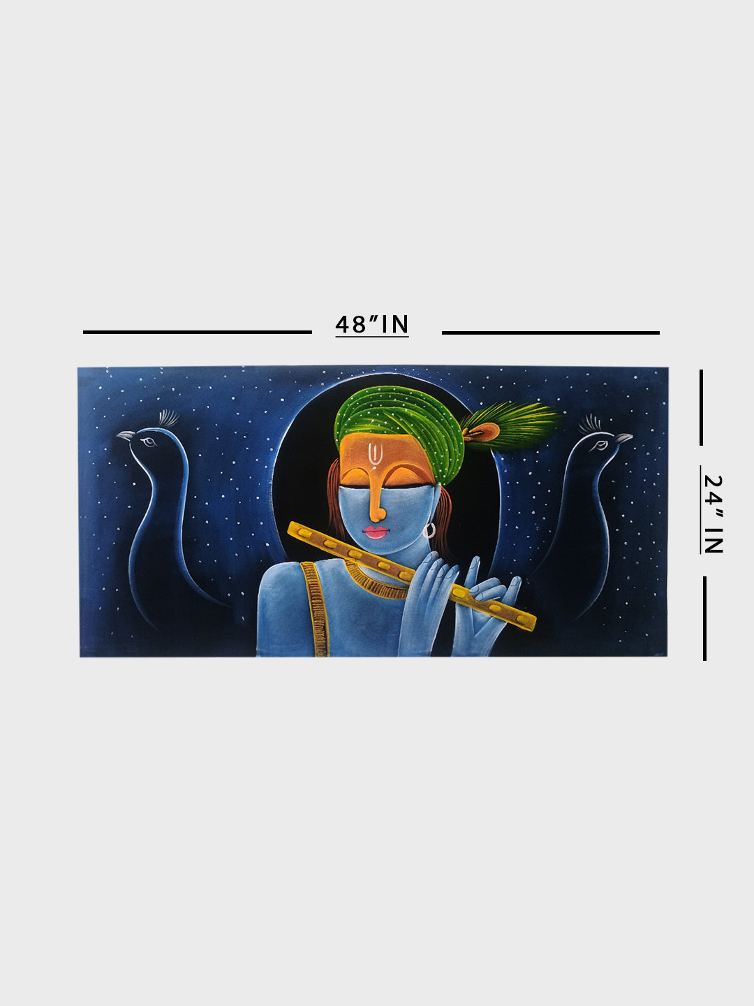 Hand-Painted Velvet Wall Art – Krishna with Flute and Peacock (Without Frame) - Rudrajap