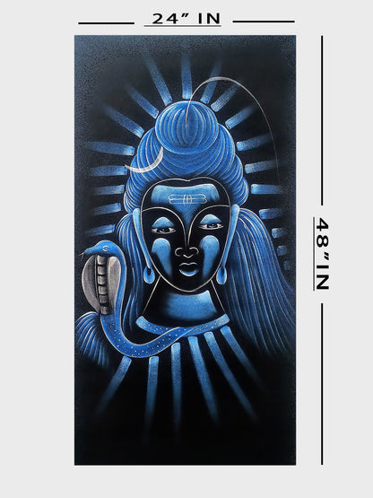 Hand-Painted Velvet Wall Art – Neelkanth Shiva Face (Without Frame)