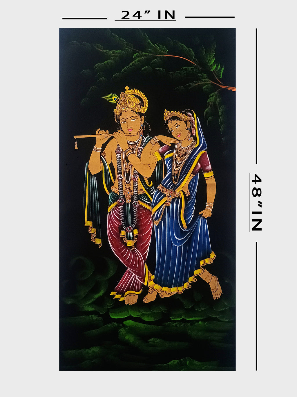 Hand-Painted Velvet Wall Art – Divine Radha Krishna (Without Frame) - Rudrajap